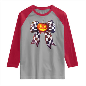 Race Car Halloween Raglan Shirt Pumpkin Checkered Coquette Bow TS14 Sport Gray Red Print Your Wear