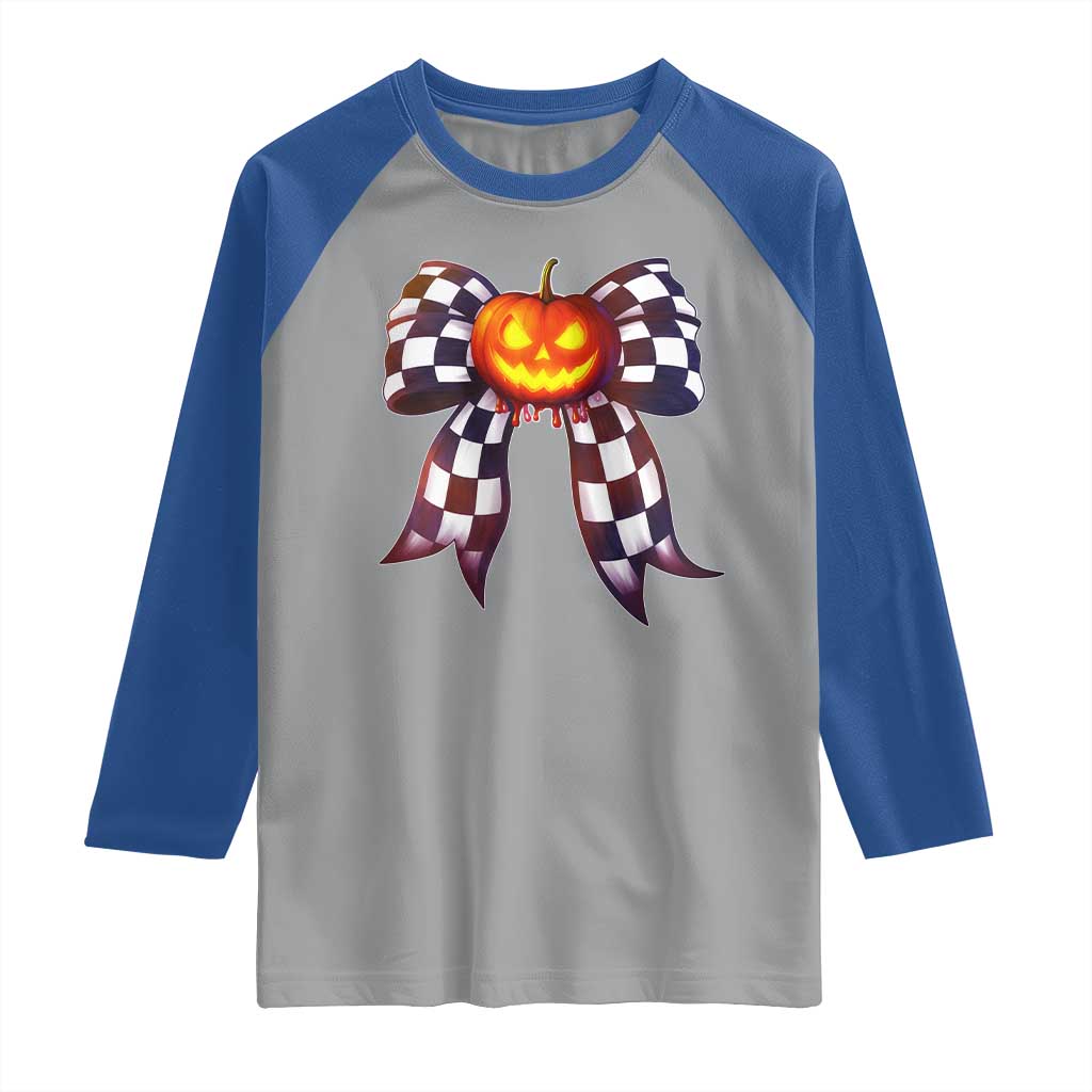 Race Car Halloween Raglan Shirt Pumpkin Checkered Coquette Bow TS14 Sport Gray Royal Print Your Wear