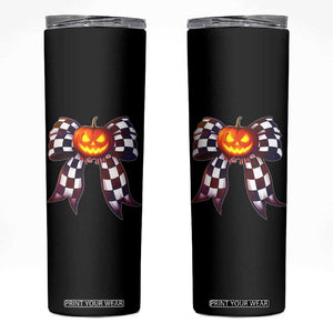 Race Car Halloween Skinny Tumbler Pumpkin Checkered Coquette Bow TS14 Black Print Your Wear