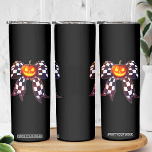 Race Car Halloween Skinny Tumbler Pumpkin Checkered Coquette Bow TS14 Print Your Wear