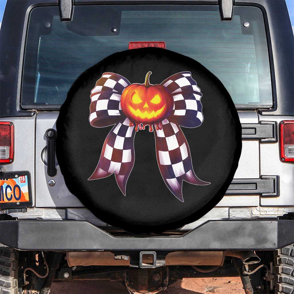 Race Car Halloween Spare Tire Cover Pumpkin Checkered Coquette Bow TS14 No hole Black Print Your Wear