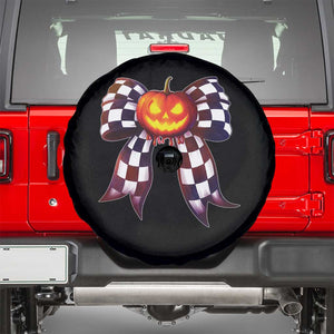 Race Car Halloween Spare Tire Cover Pumpkin Checkered Coquette Bow TS14 Black Print Your Wear