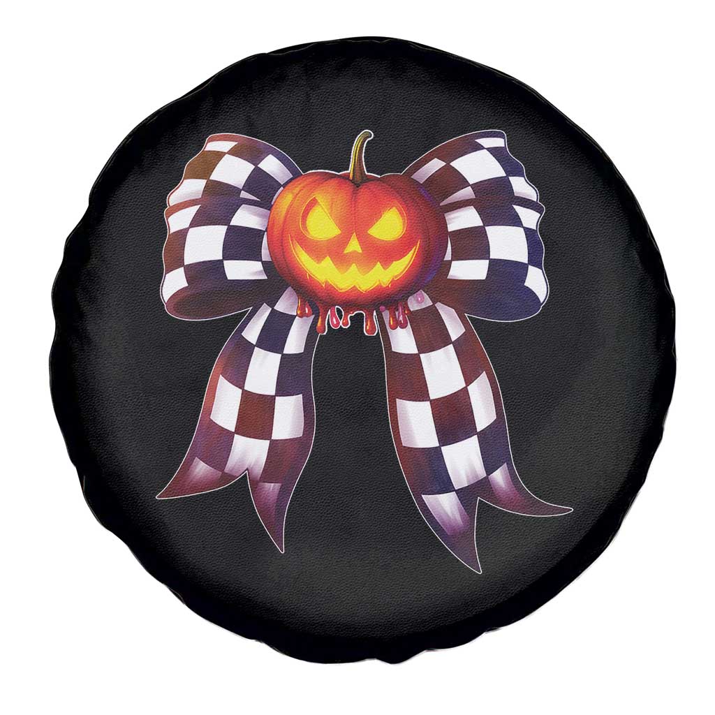 Race Car Halloween Spare Tire Cover Pumpkin Checkered Coquette Bow TS14 Print Your Wear