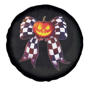 Race Car Halloween Spare Tire Cover Pumpkin Checkered Coquette Bow TS14 Print Your Wear