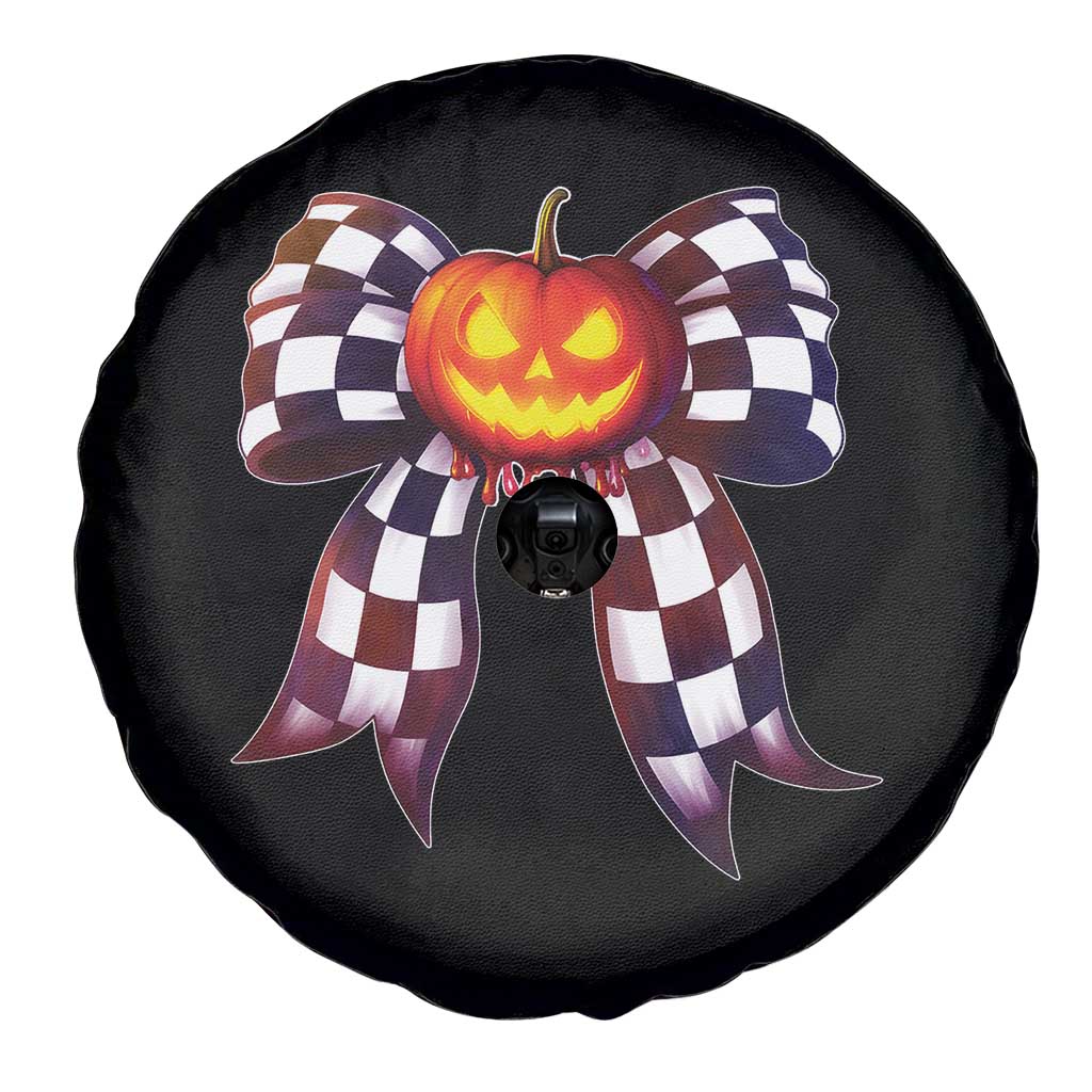 Race Car Halloween Spare Tire Cover Pumpkin Checkered Coquette Bow TS14 Print Your Wear