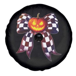 Race Car Halloween Spare Tire Cover Pumpkin Checkered Coquette Bow TS14 Print Your Wear