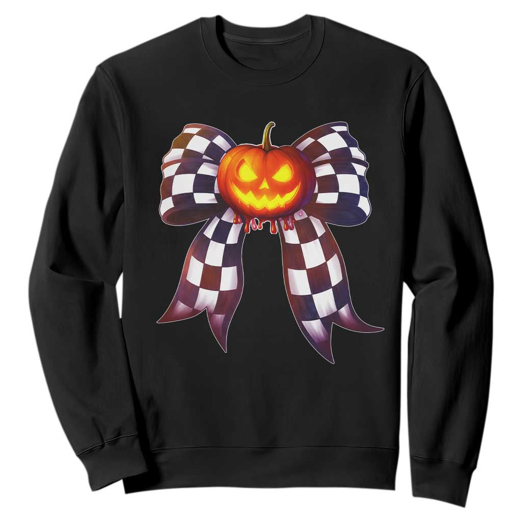 Race Car Halloween Sweatshirt Pumpkin Checkered Coquette Bow TS14 Black Print Your Wear