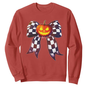 Race Car Halloween Sweatshirt Pumpkin Checkered Coquette Bow TS14 Red Print Your Wear