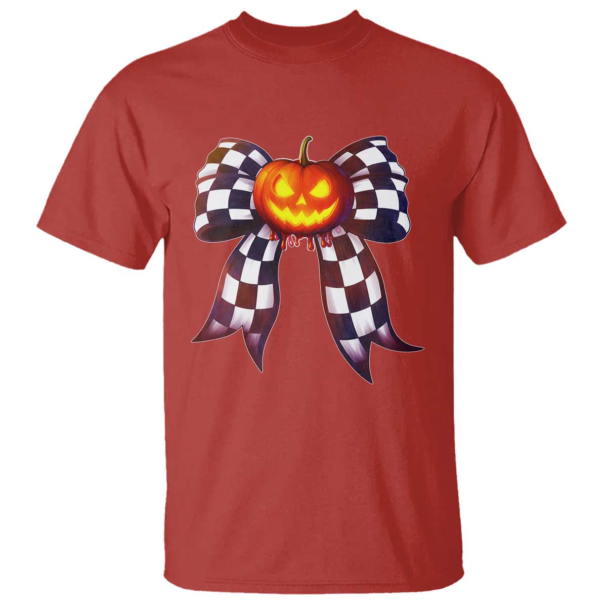 Race Car Halloween T Shirt Pumpkin Checkered Coquette Bow TS14 Red Print Your Wear