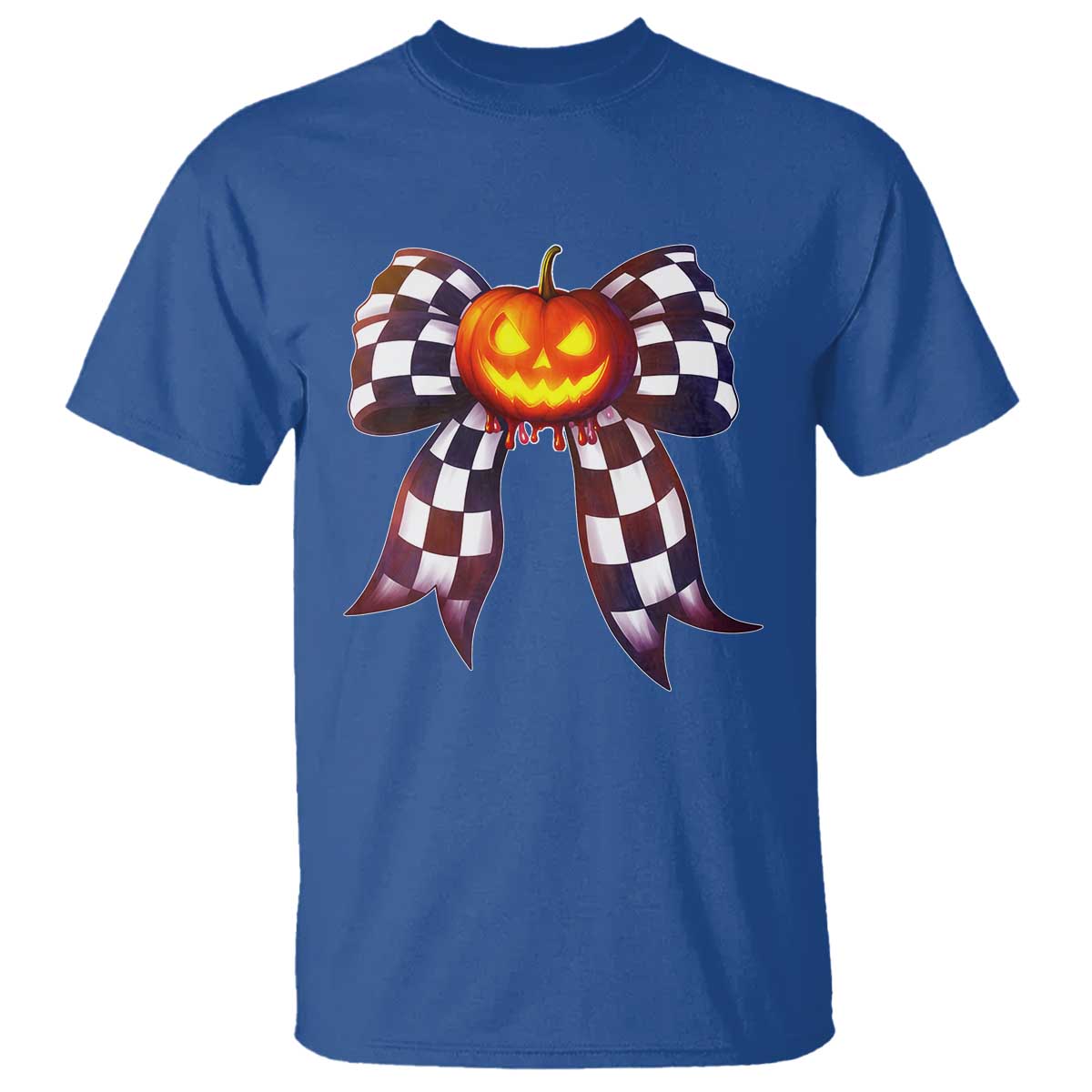 Race Car Halloween T Shirt Pumpkin Checkered Coquette Bow TS14 Royal Blue Print Your Wear