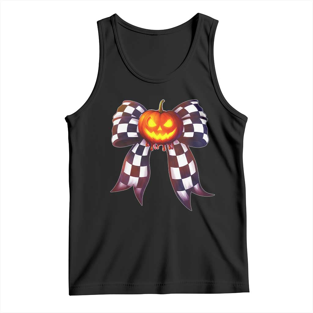 Race Car Halloween Tank Top Pumpkin Checkered Coquette Bow TS14 Black Print Your Wear