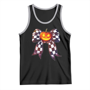 Race Car Halloween Tank Top Pumpkin Checkered Coquette Bow TS14 Black Athletic Heather Print Your Wear