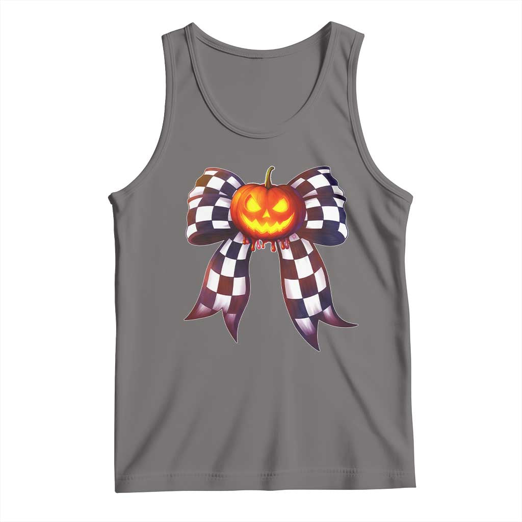 Race Car Halloween Tank Top Pumpkin Checkered Coquette Bow TS14 Deep Heather Print Your Wear