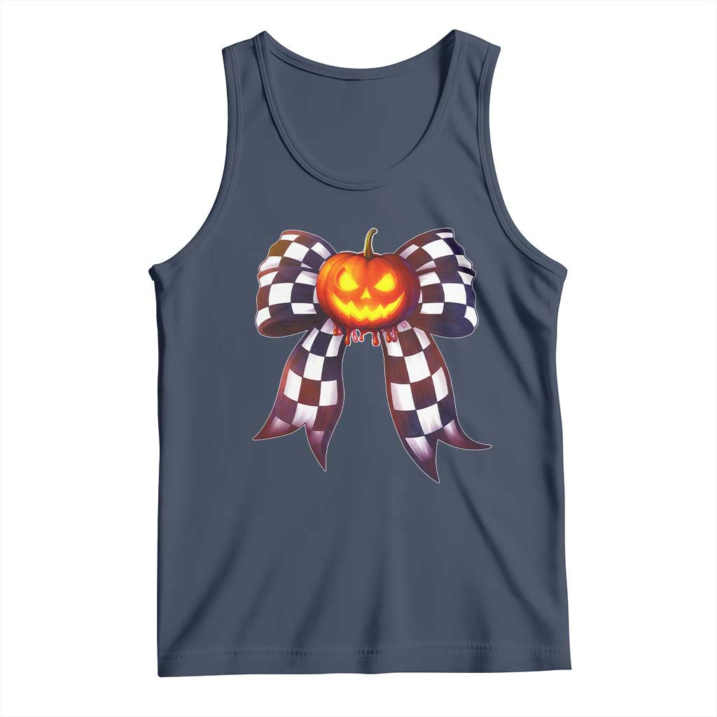 Race Car Halloween Tank Top Pumpkin Checkered Coquette Bow TS14 Navy Print Your Wear