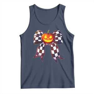 Race Car Halloween Tank Top Pumpkin Checkered Coquette Bow TS14 Navy Print Your Wear
