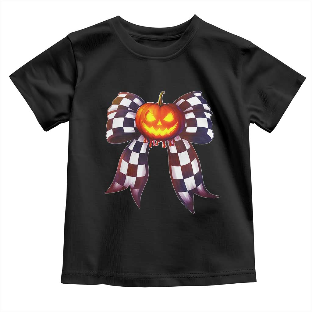 Race Car Halloween Toddler T Shirt Pumpkin Checkered Coquette Bow TS14 Black Print Your Wear
