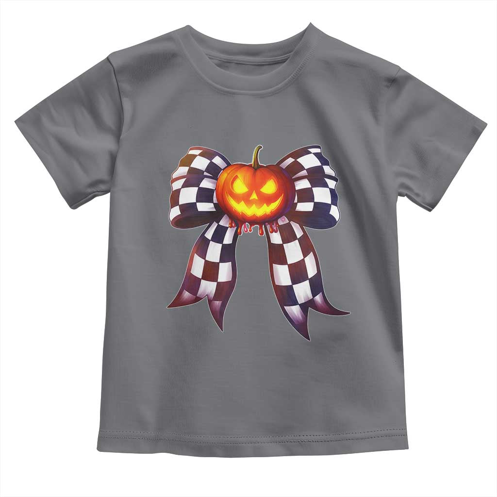 Race Car Halloween Toddler T Shirt Pumpkin Checkered Coquette Bow TS14 Charcoal Print Your Wear