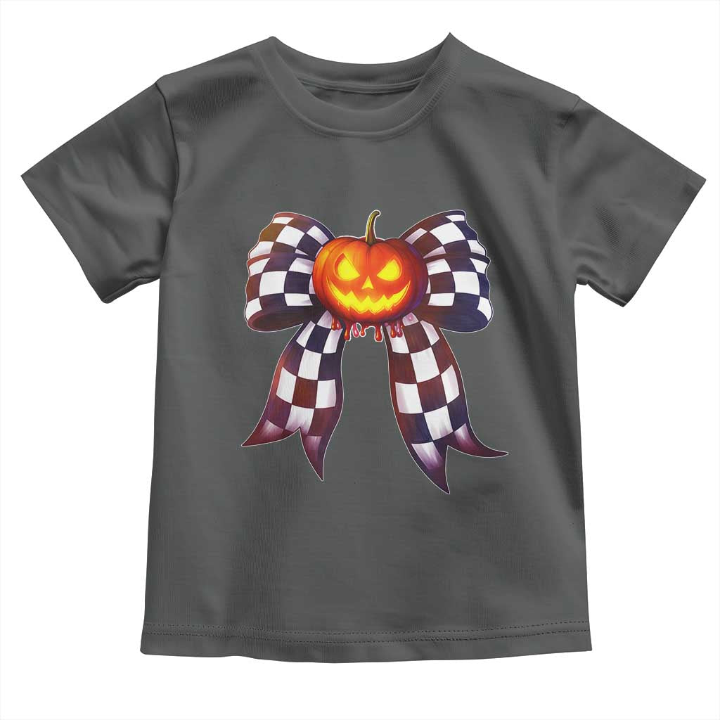 Race Car Halloween Toddler T Shirt Pumpkin Checkered Coquette Bow TS14 Dark Heather Print Your Wear
