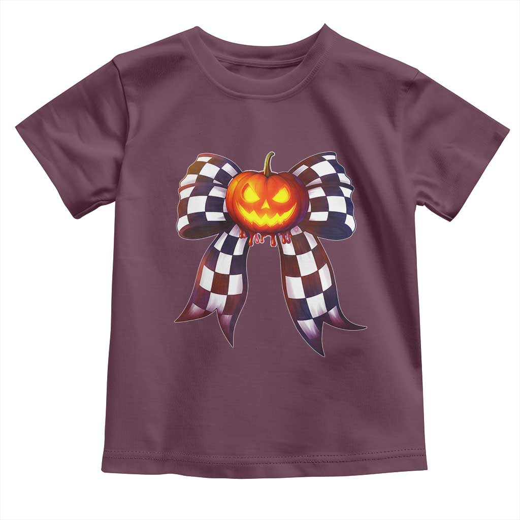 Race Car Halloween Toddler T Shirt Pumpkin Checkered Coquette Bow TS14 Maroon Print Your Wear