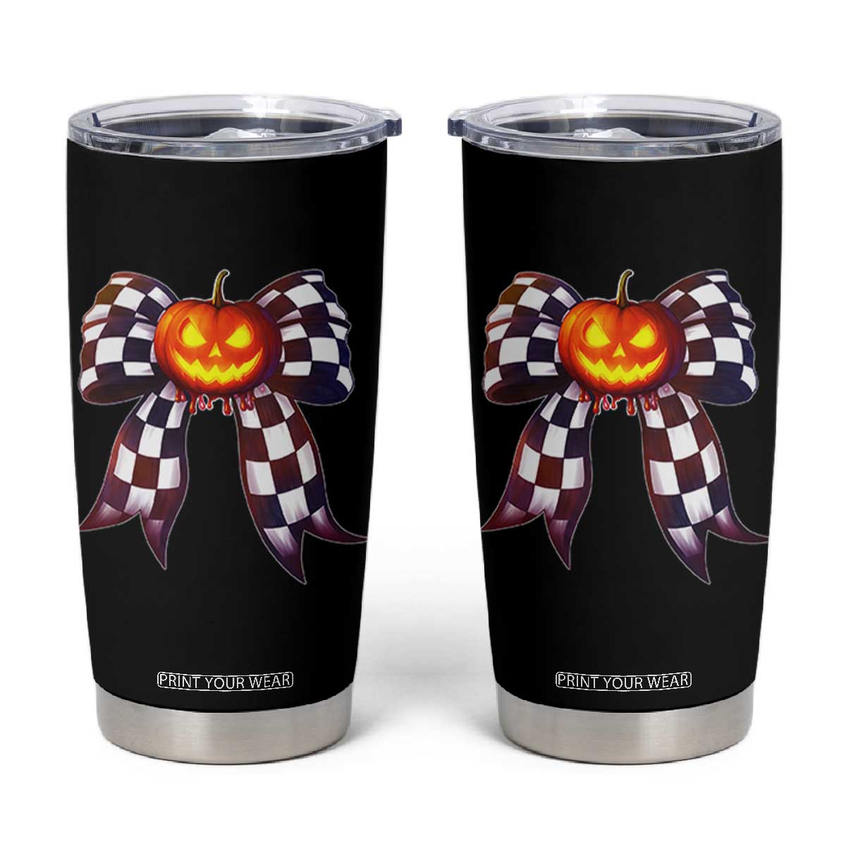 Race Car Halloween Tumbler Cup Pumpkin Checkered Coquette Bow TS14 Black Print Your Wear