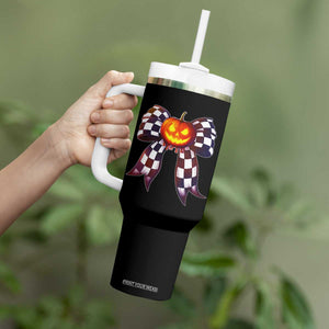 Race Car Halloween Tumbler With Handle Pumpkin Checkered Coquette Bow TS14 Print Your Wear