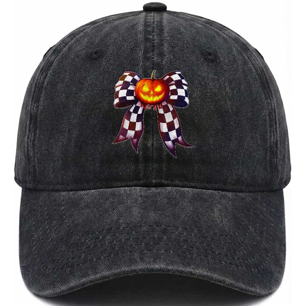 Race Car Halloween Washed Cotton Baseball Cap Pumpkin Checkered Coquette Bow TS14 Washed Cap Universal Fit Black Print Your Wear
