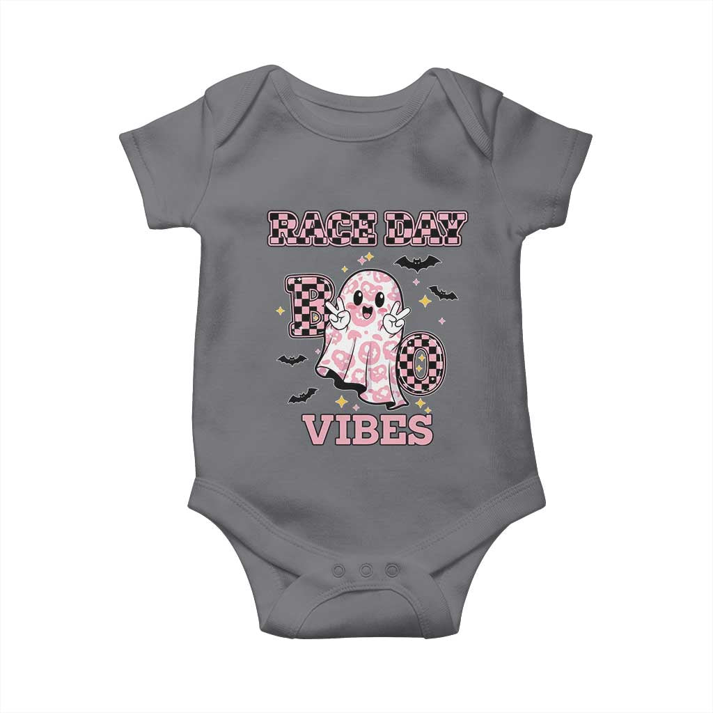 Race Car Halloween Baby Onesie Boo Checkered Coquette Bow TS14 Charcoal Print Your Wear