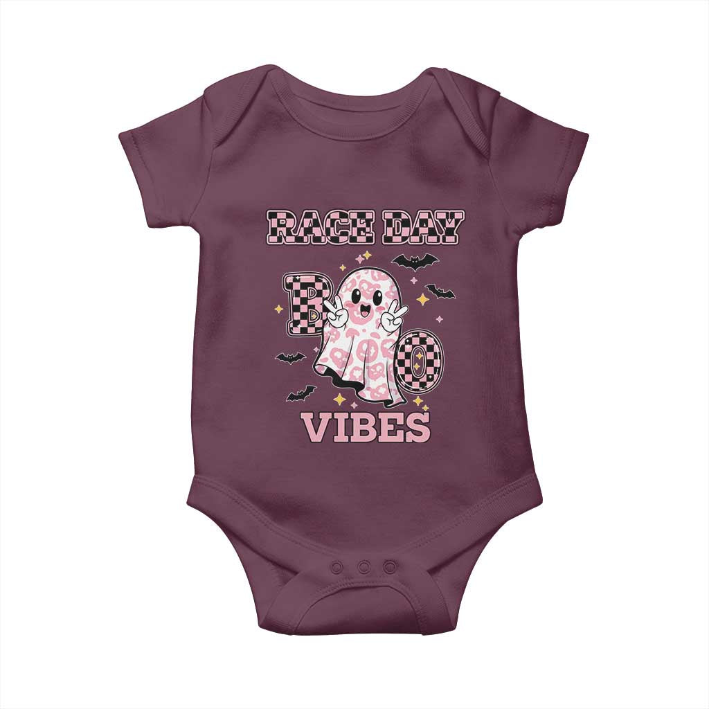 Race Car Halloween Baby Onesie Boo Checkered Coquette Bow TS14 Maroon Print Your Wear