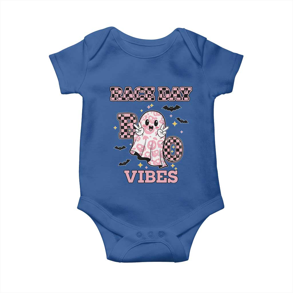 Race Car Halloween Baby Onesie Boo Checkered Coquette Bow TS14 Royal Blue Print Your Wear
