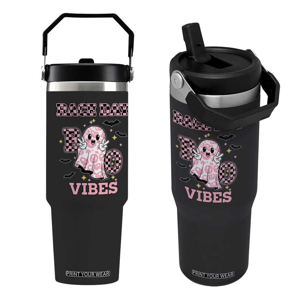 Race Car Halloween Flip Straw Tumbler Boo Checkered Coquette Bow TS14 One Size: 30 oz Black Print Your Wear