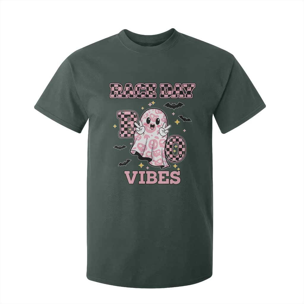 Race Car Halloween T Shirt For Kid Boo Checkered Coquette Bow TS14 Dark Forest Green Print Your Wear