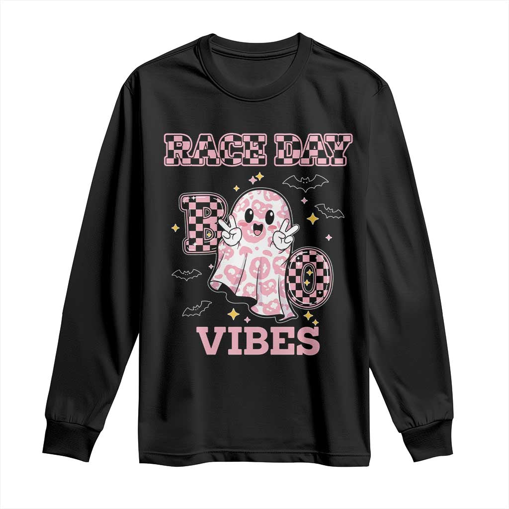 Race Car Halloween Long Sleeve Shirt Boo Checkered Coquette Bow TS14 Black Print Your Wear