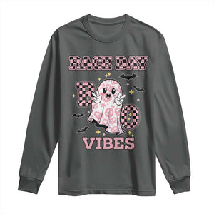 Race Car Halloween Long Sleeve Shirt Boo Checkered Coquette Bow TS14 Dark Heather Print Your Wear