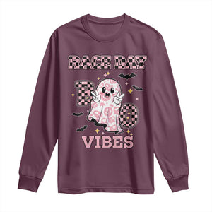 Race Car Halloween Long Sleeve Shirt Boo Checkered Coquette Bow TS14 Maroon Print Your Wear