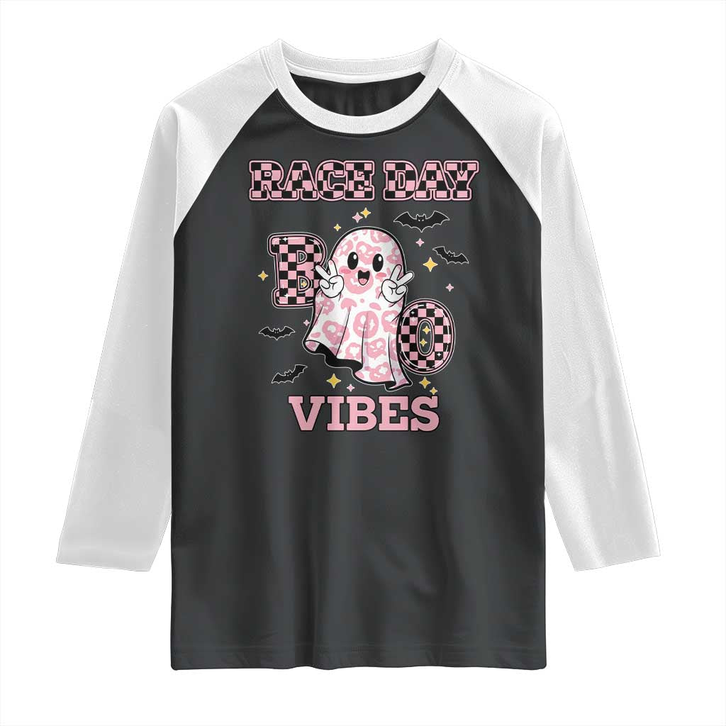 Race Car Halloween Raglan Shirt Boo Checkered Coquette Bow TS14 Black White Print Your Wear