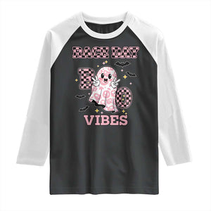 Race Car Halloween Raglan Shirt Boo Checkered Coquette Bow TS14 Black White Print Your Wear