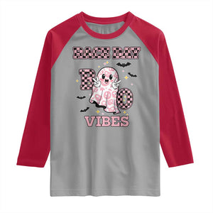 Race Car Halloween Raglan Shirt Boo Checkered Coquette Bow TS14 Sport Gray Red Print Your Wear