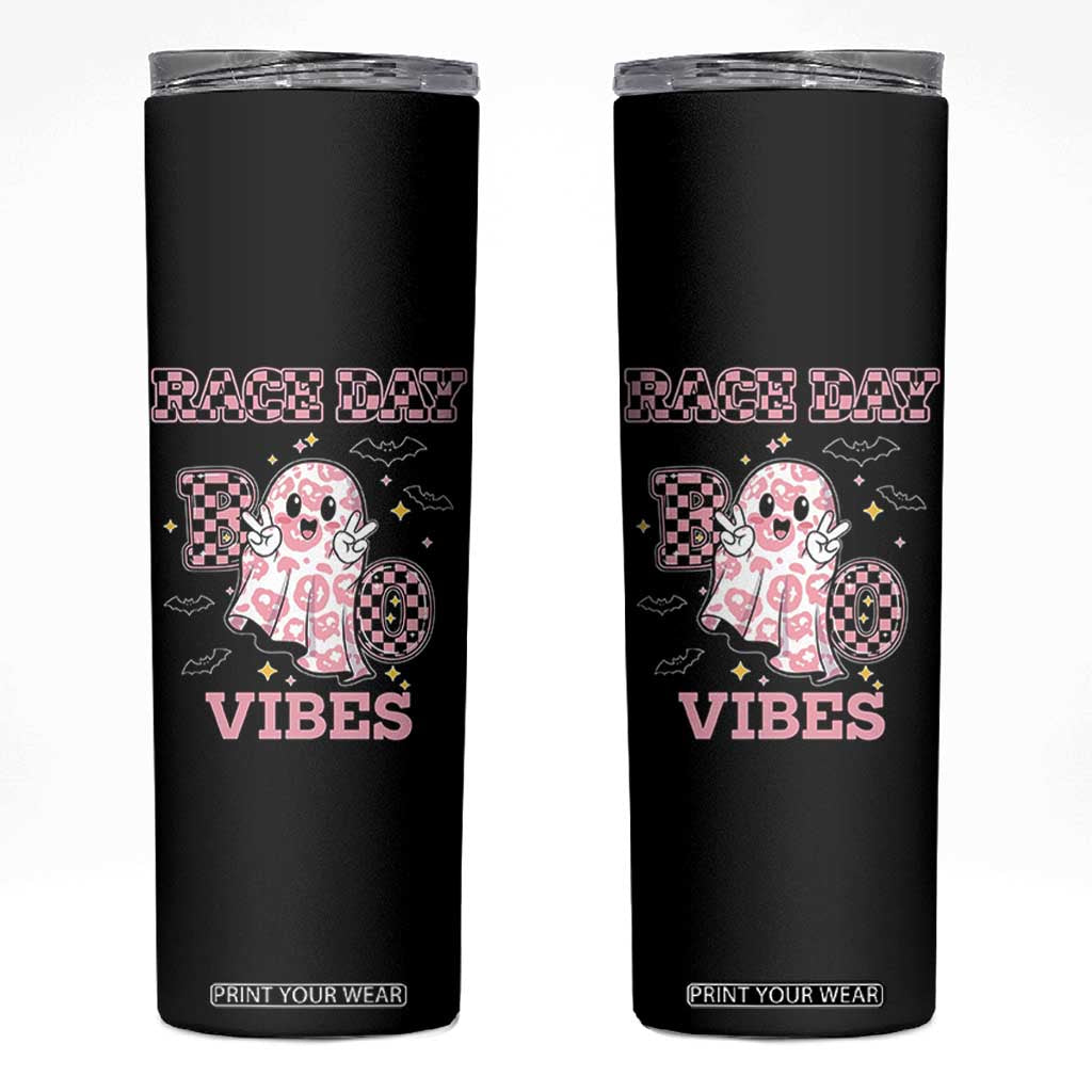 Race Car Halloween Skinny Tumbler Boo Checkered Coquette Bow TS14 Black Print Your Wear