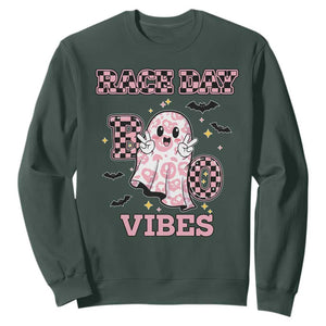 Race Car Halloween Sweatshirt Boo Checkered Coquette Bow TS14 Dark Forest Green Print Your Wear