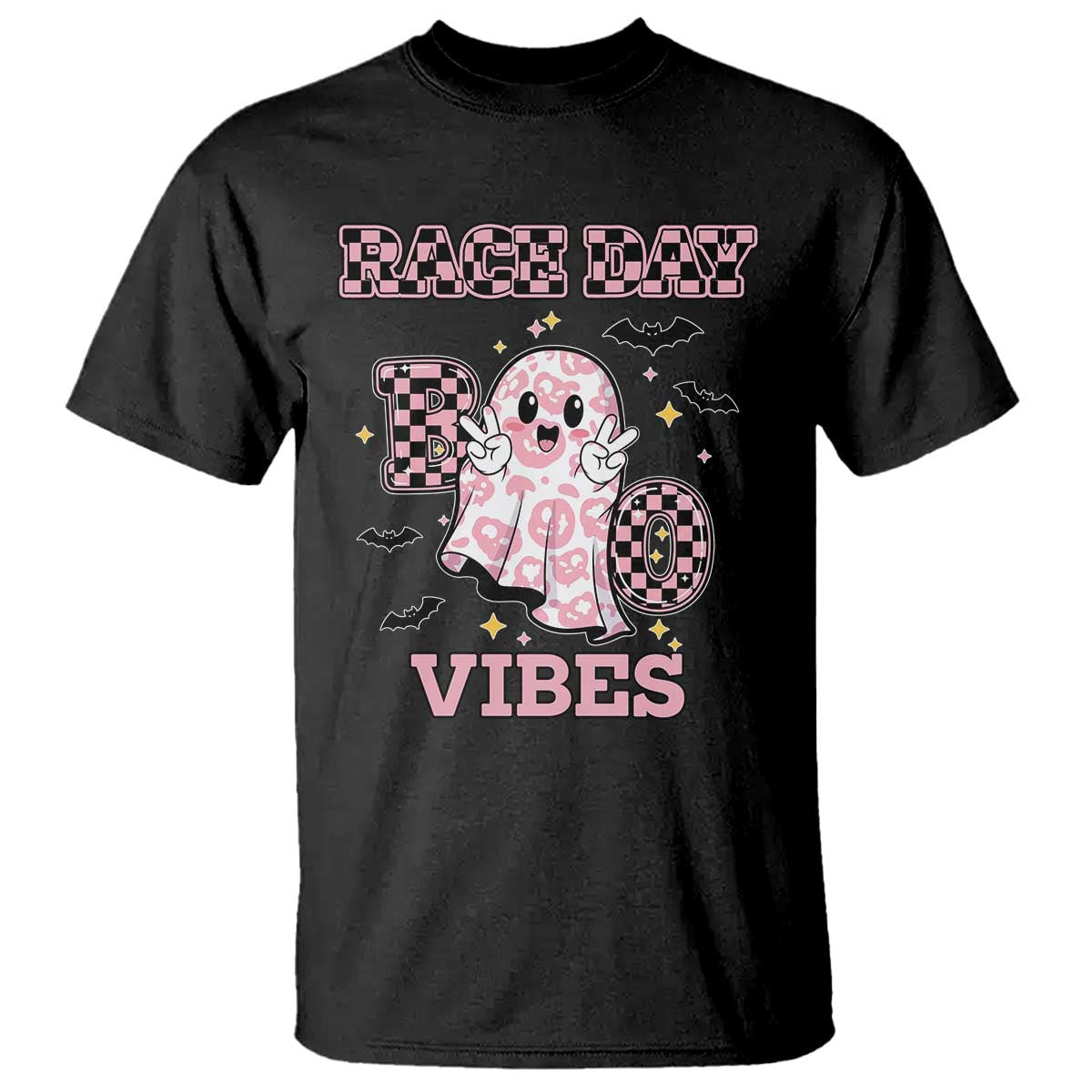 Race Car Halloween T Shirt Boo Checkered Coquette Bow TS14 Black Print Your Wear