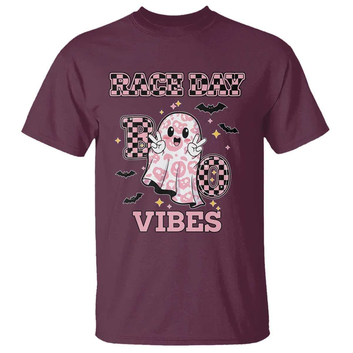 Race Car Halloween T Shirt Boo Checkered Coquette Bow TS14 Maroon Print Your Wear