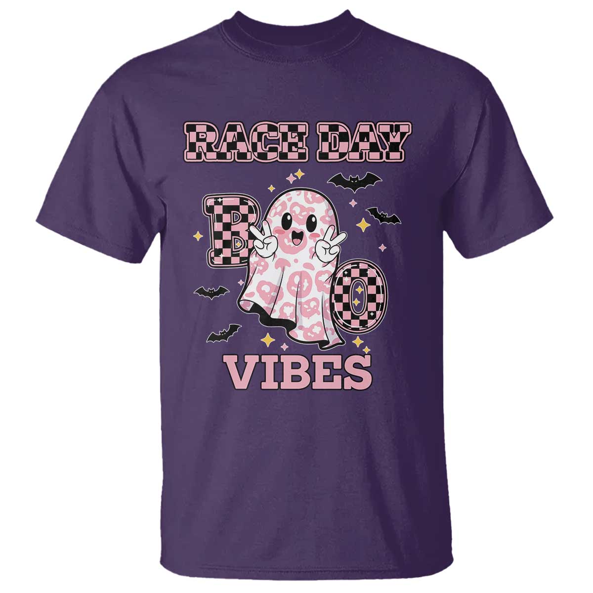 Race Car Halloween T Shirt Boo Checkered Coquette Bow TS14 Purple Print Your Wear