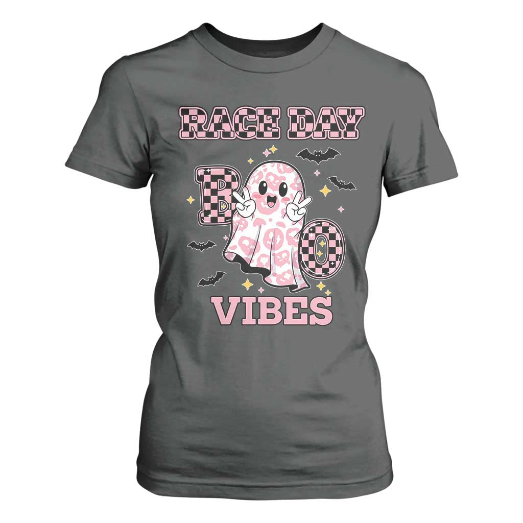 Race Car Halloween T Shirt For Women Boo Checkered Coquette Bow TS14 Dark Heather Print Your Wear