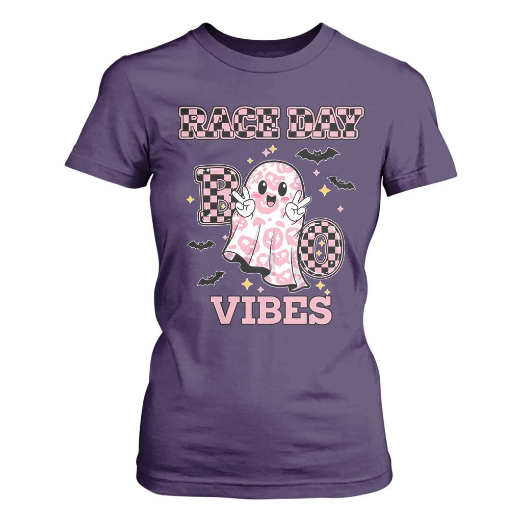 Race Car Halloween T Shirt For Women Boo Checkered Coquette Bow TS14 Purple Print Your Wear