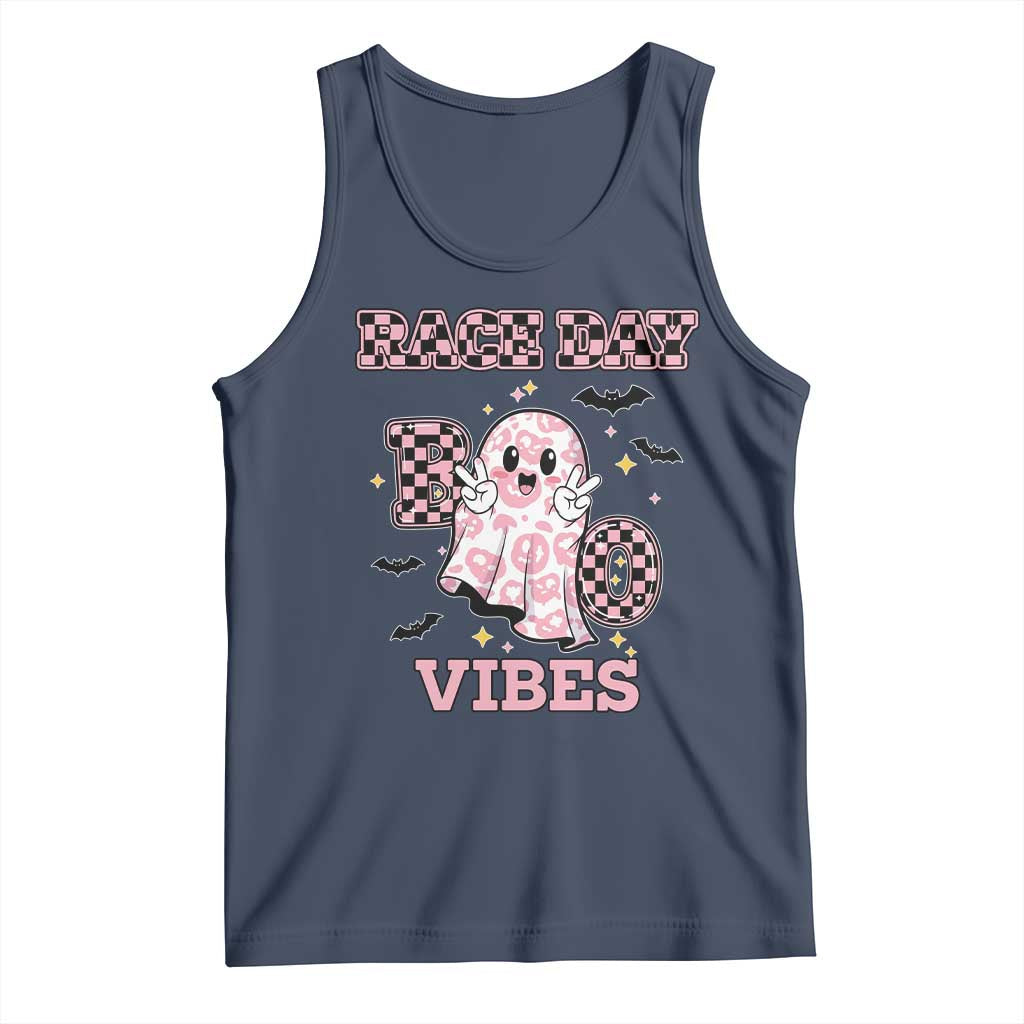 Race Car Halloween Tank Top Boo Checkered Coquette Bow TS14 Navy Print Your Wear