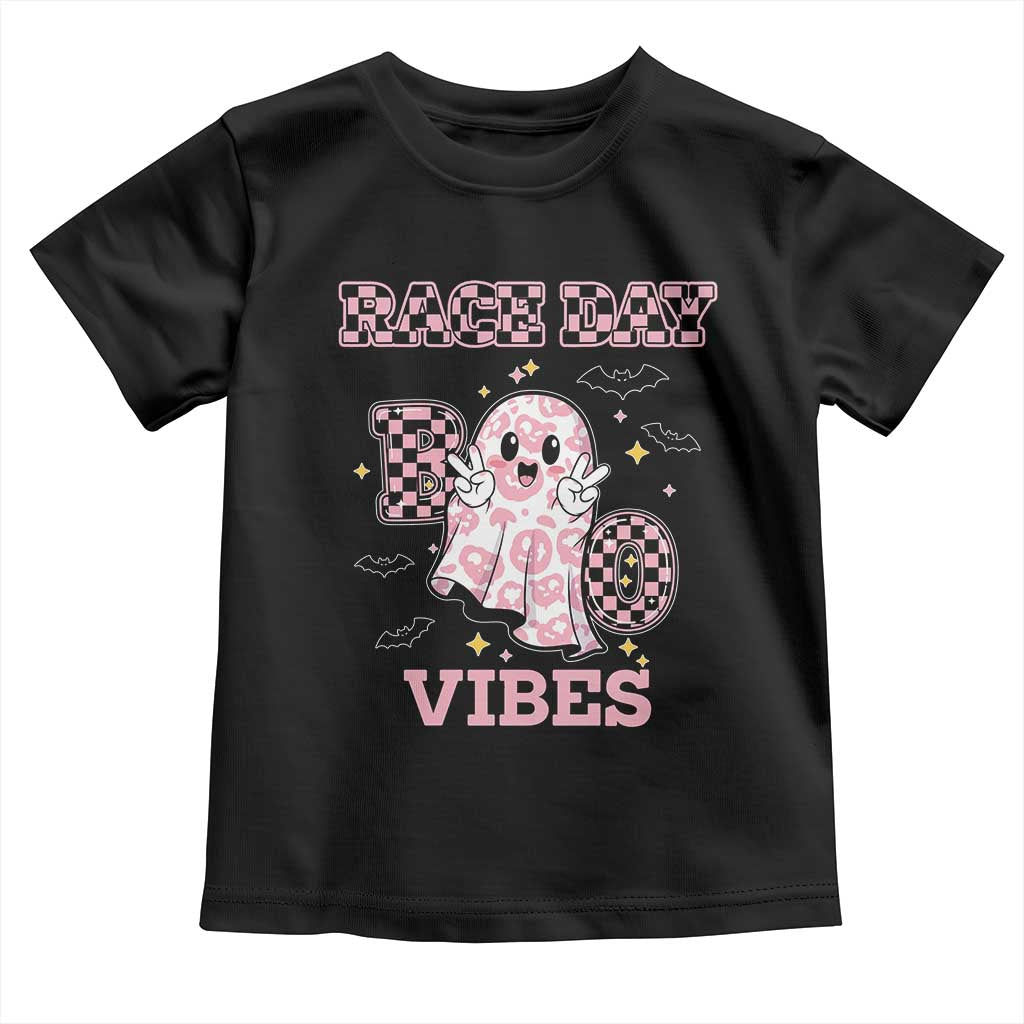 Race Car Halloween Toddler T Shirt Boo Checkered Coquette Bow TS14 Black Print Your Wear