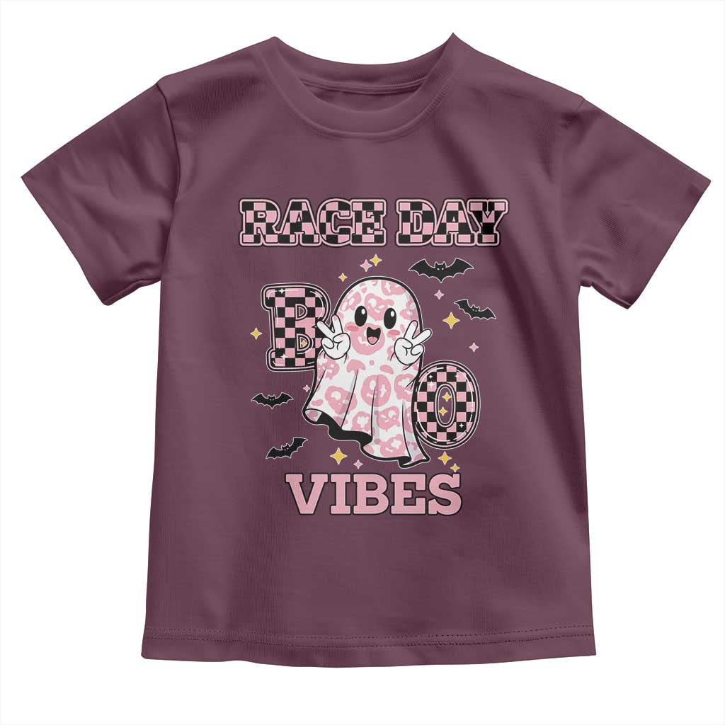 Race Car Halloween Toddler T Shirt Boo Checkered Coquette Bow TS14 Maroon Print Your Wear