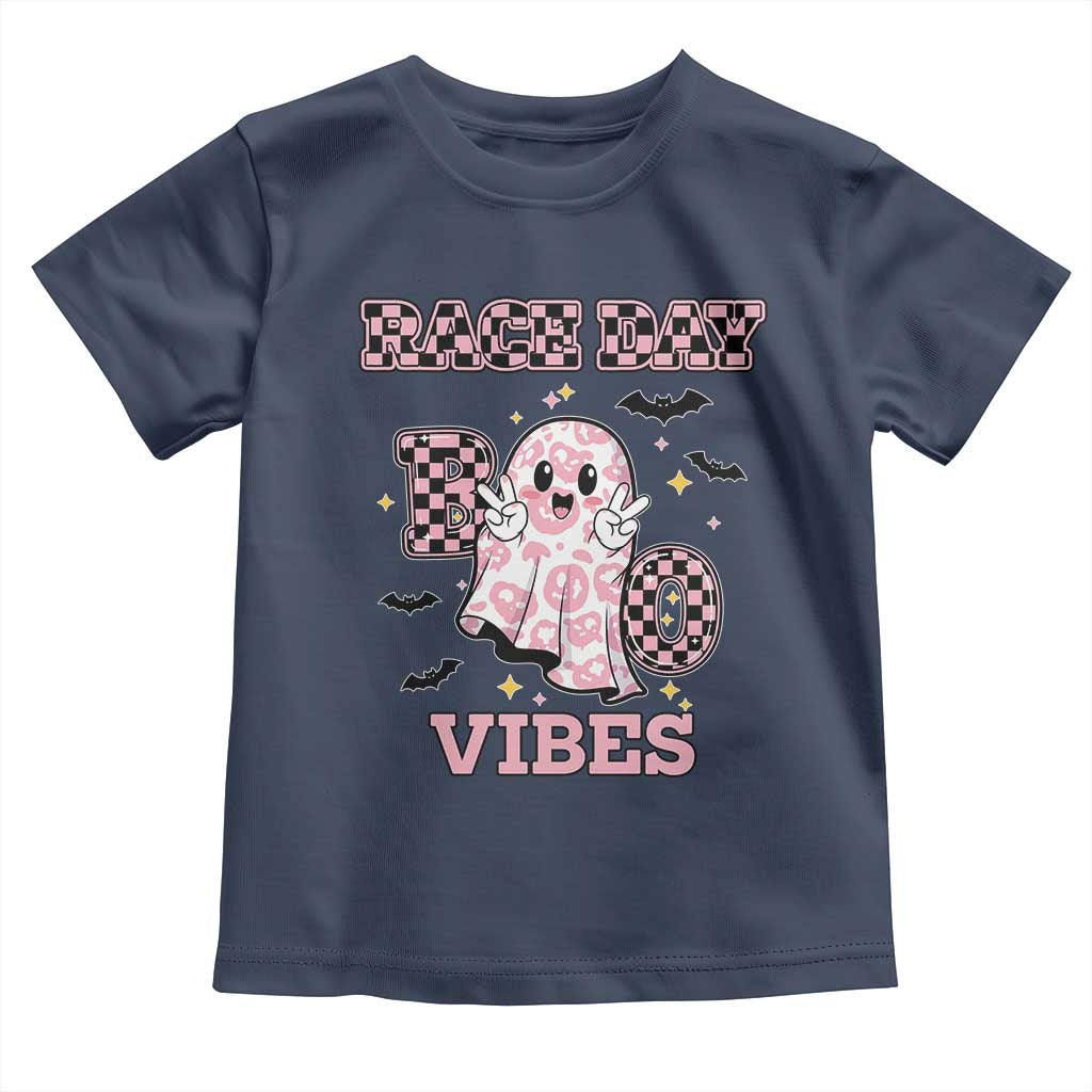 Race Car Halloween Toddler T Shirt Boo Checkered Coquette Bow TS14 Navy Print Your Wear
