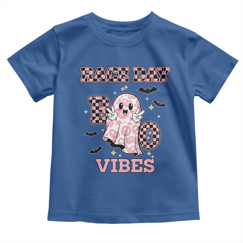 Race Car Halloween Toddler T Shirt Boo Checkered Coquette Bow TS14 Royal Blue Print Your Wear