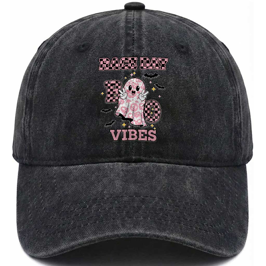 Race Car Halloween Washed Cotton Baseball Cap Boo Checkered Coquette Bow TS14 Washed Cap Universal Fit Black Print Your Wear